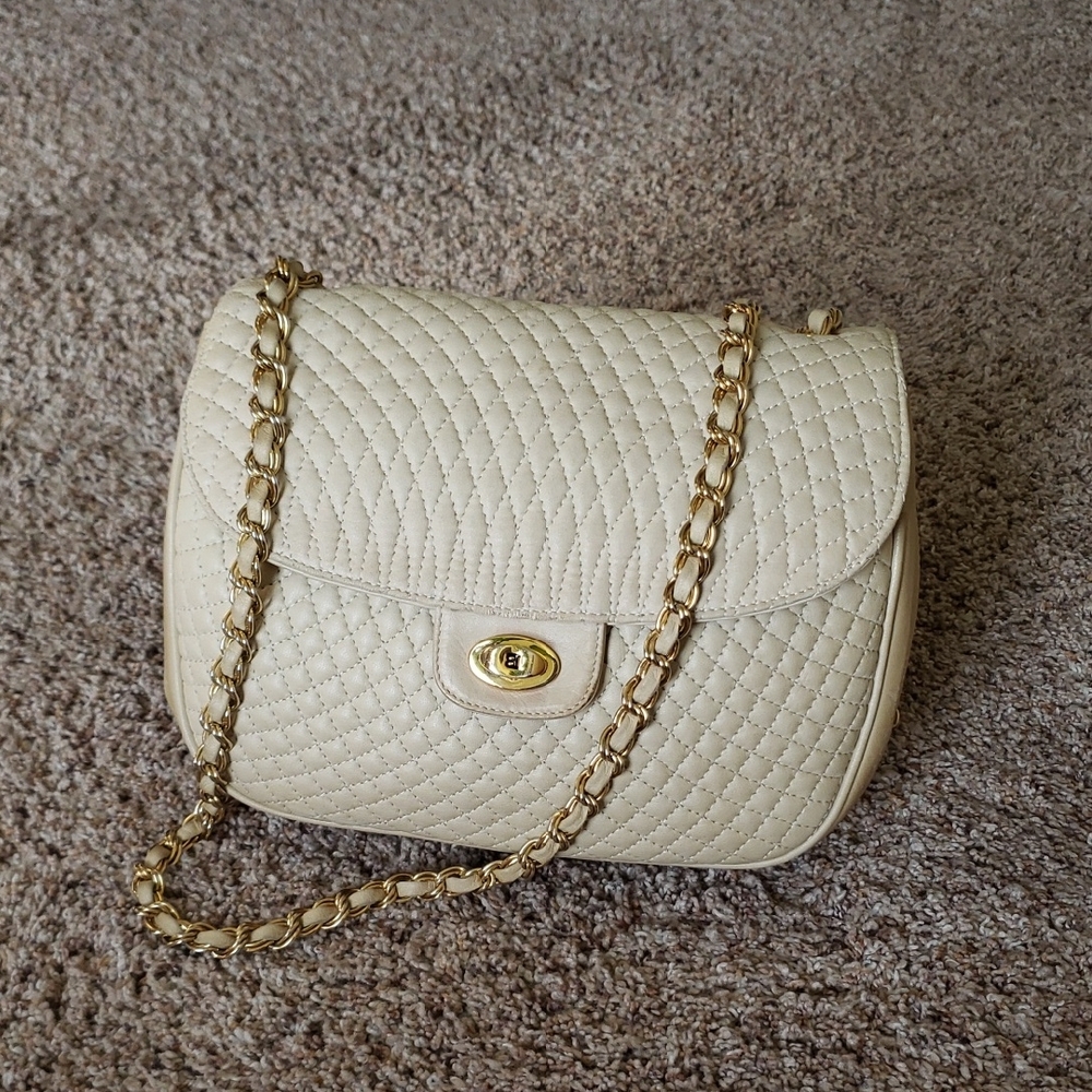 Bally Cream and Gold Quilted Shoulder Bag with Chain Strap